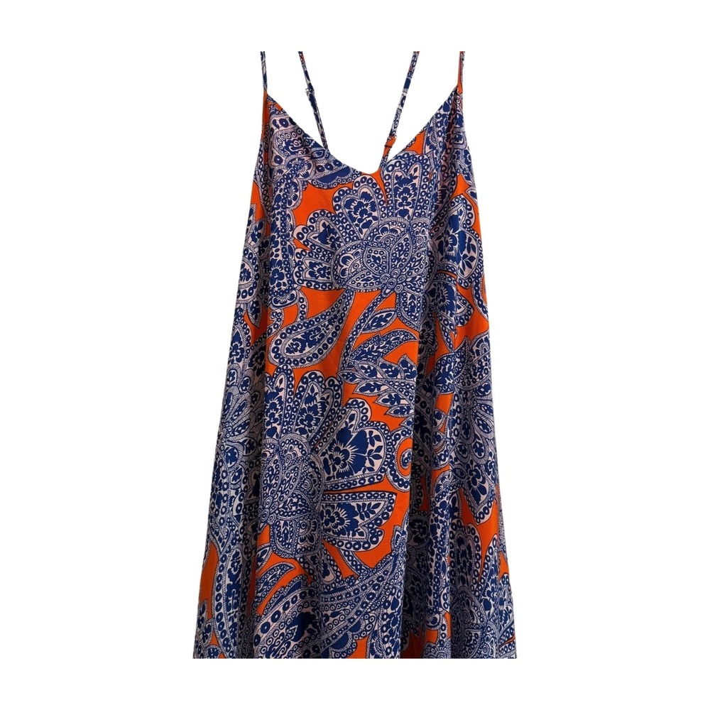 Trina Turk Orange & Navy Paisley Asymmetrical Slip Dress